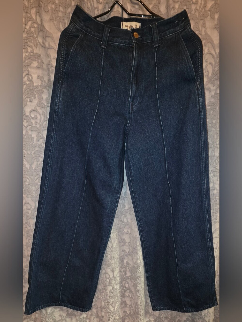 Madewell Superwide-Leg Jeans Size 27 Dark Wash High Rise Pintuck Seam Wide Leg